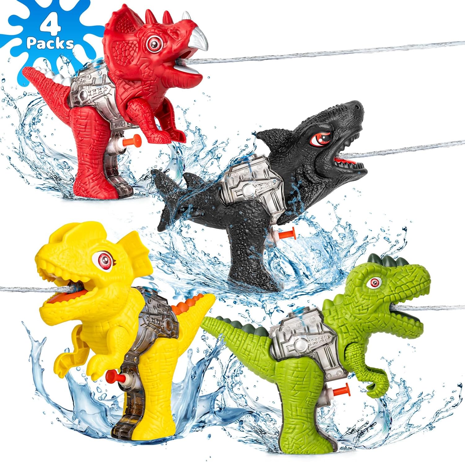 Water Guns for Kids Squirt Guns- Hyperzoo 4 Pack Mini Dinosaur Water Pistols Water Blaster Long Shooting Water Gun Toys for Boys Girls Toddlers, Ideal Summer Gifts for Swimming Pool Party Beach Yard