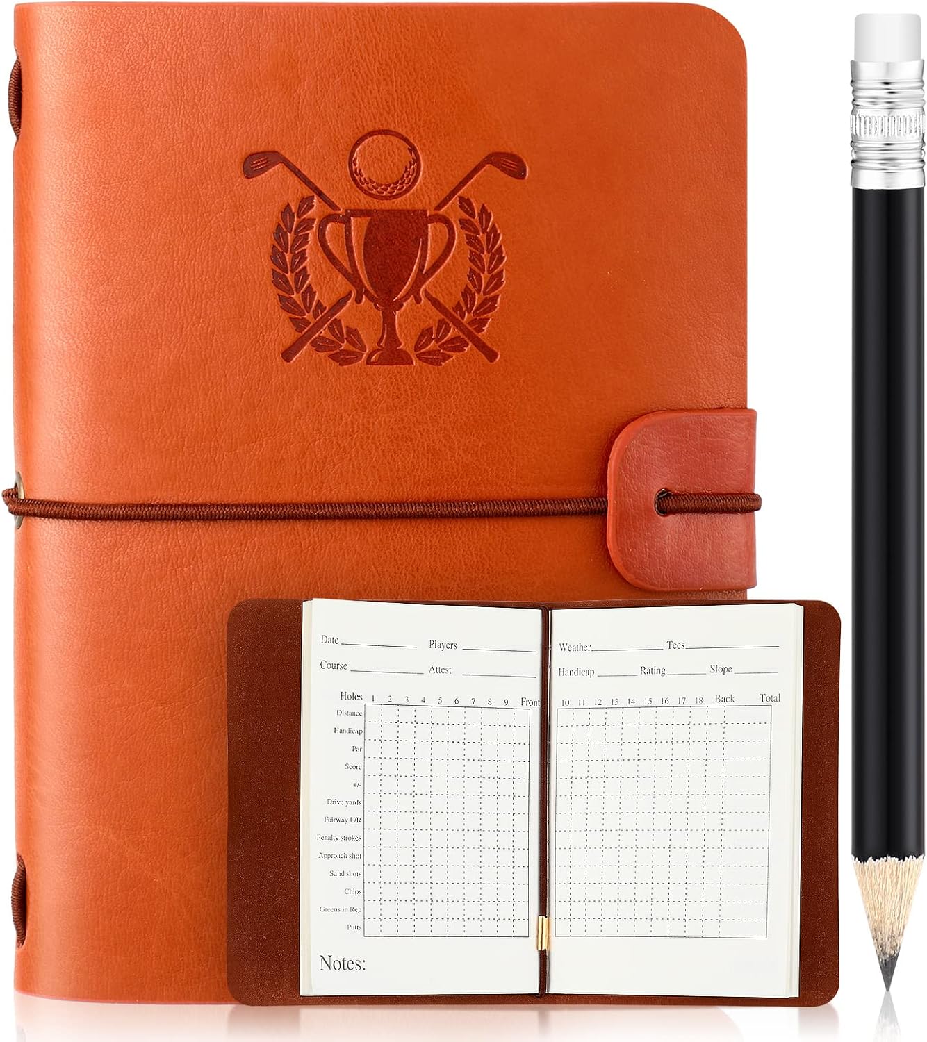 Yexiya Golf Scorecard Book with Golf Pencil Leather Golf Journal Golf Notebook Golf Log Book Pocket Golf Score Book Golf Gifts for Men Golfers, Sports and Outdoor Golf Club Accessories