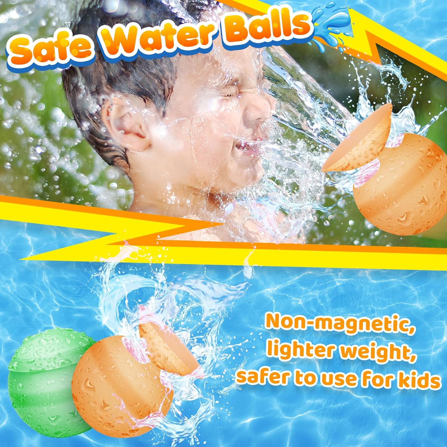 Reusable Water Balloons for Kids Adults, Refillable Summer Beach Pool Toys for 3 4 5 6 7 8 9 10 11 12 Year Old Boys Girls, Quick Fill Self-Sealing Outdoor Backyard Activities Games for Fun (6 Pcs)