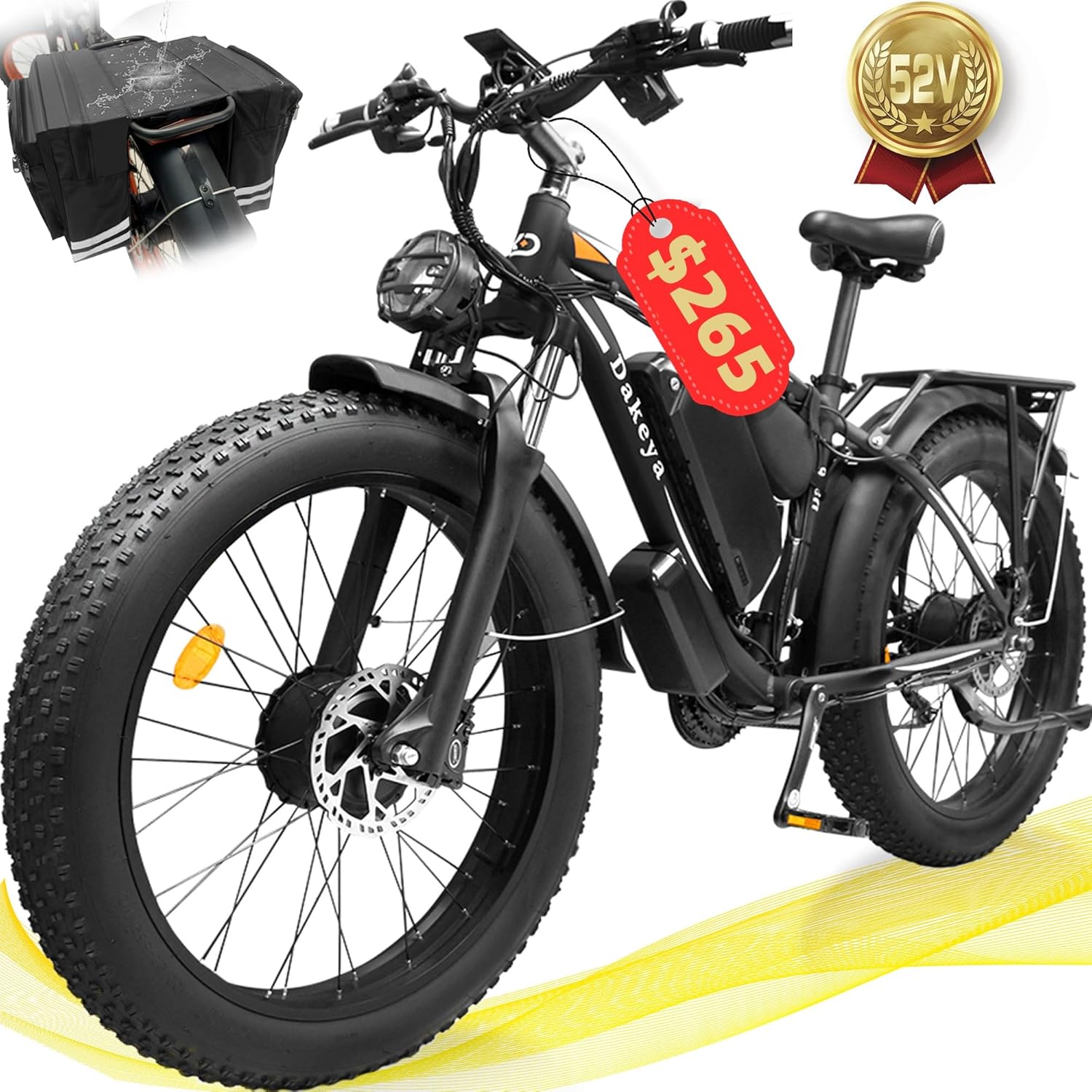 Da06 Electric Bike for Adults,Dual Motor Ebike AWD 2000W,21-Speed 35MPH Mountain Snow Ebike with Removable 52V 23AH Battery,26" x 4.0 Fat Tire E-Bike with High-Capacity Cycling Pannier Bag