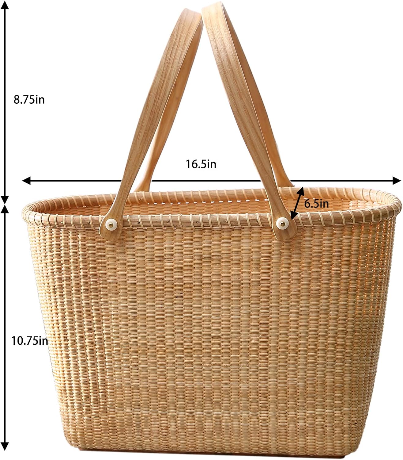 Nantucket with Handle Tall Tote Office Tote Handmade Cane-on-cane Weave Tote Handbags Picnic Baskets Large Tote Bag for Women Top Handle Handbag With Home Outdoor Storage