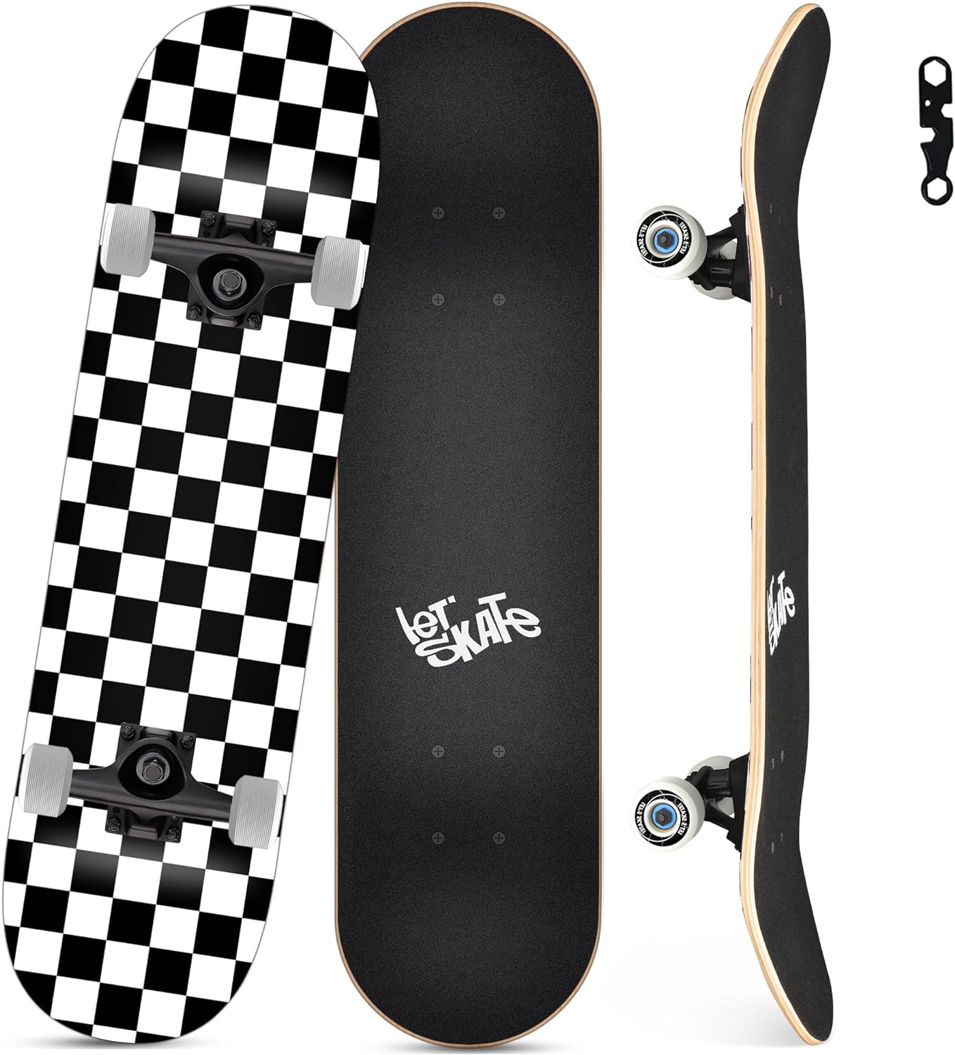 Skateboards for Beginners, 31"x8" Complete Skateboard for Kids Teens & Adults, 7 Layer Canadian Maple Wood Double Kick Deck Concave Standard and Tricks Skateboard with All-in-1 Skate Tool