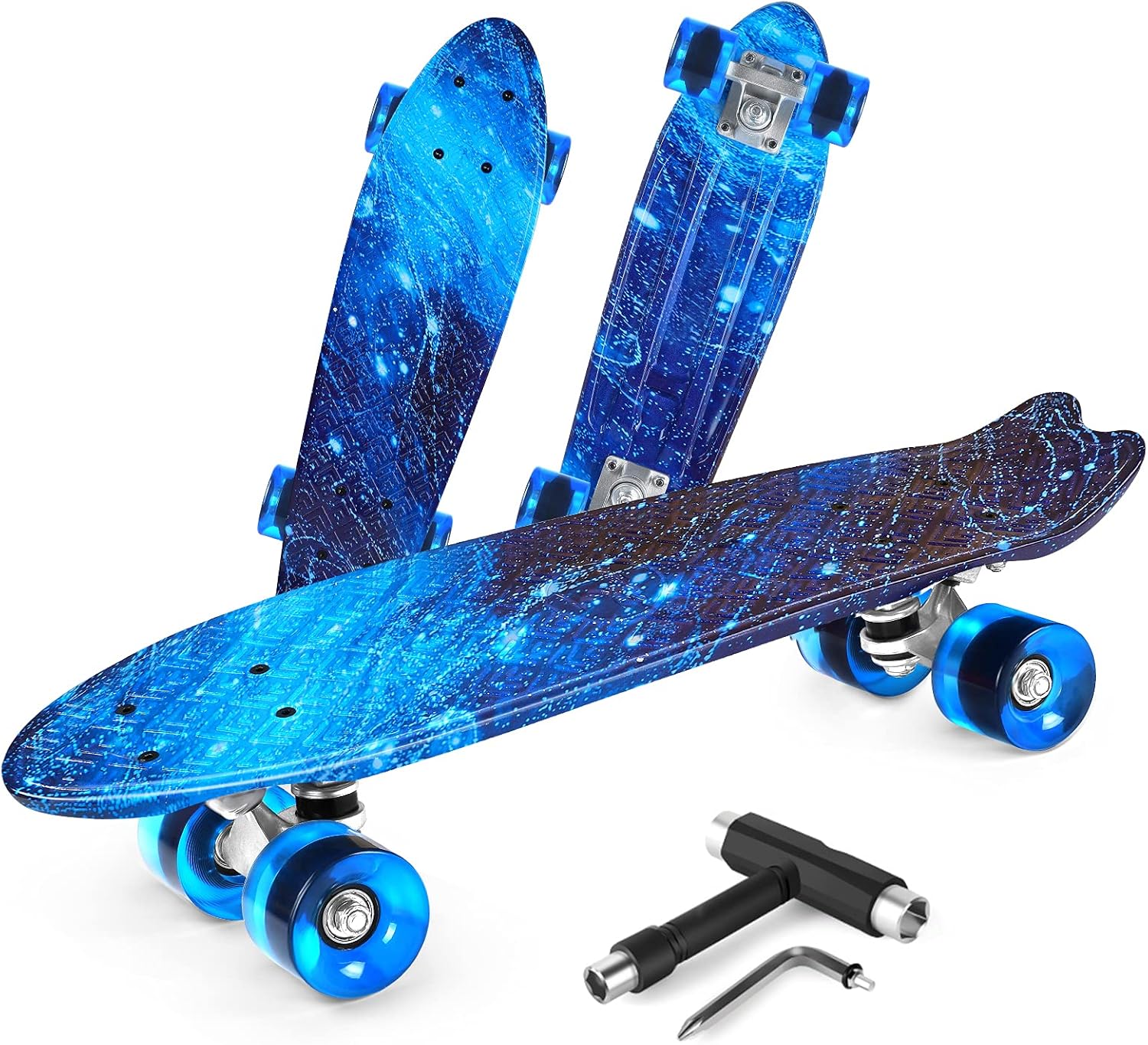 BELEEV 22 inch Skateboards for Kids, Cruiser Skateboard for Beginners Girls Boys Teens Adults, Mini Skateboards Classic Complete Skate Board with Skate T-Tool, Max Load 220 LBS