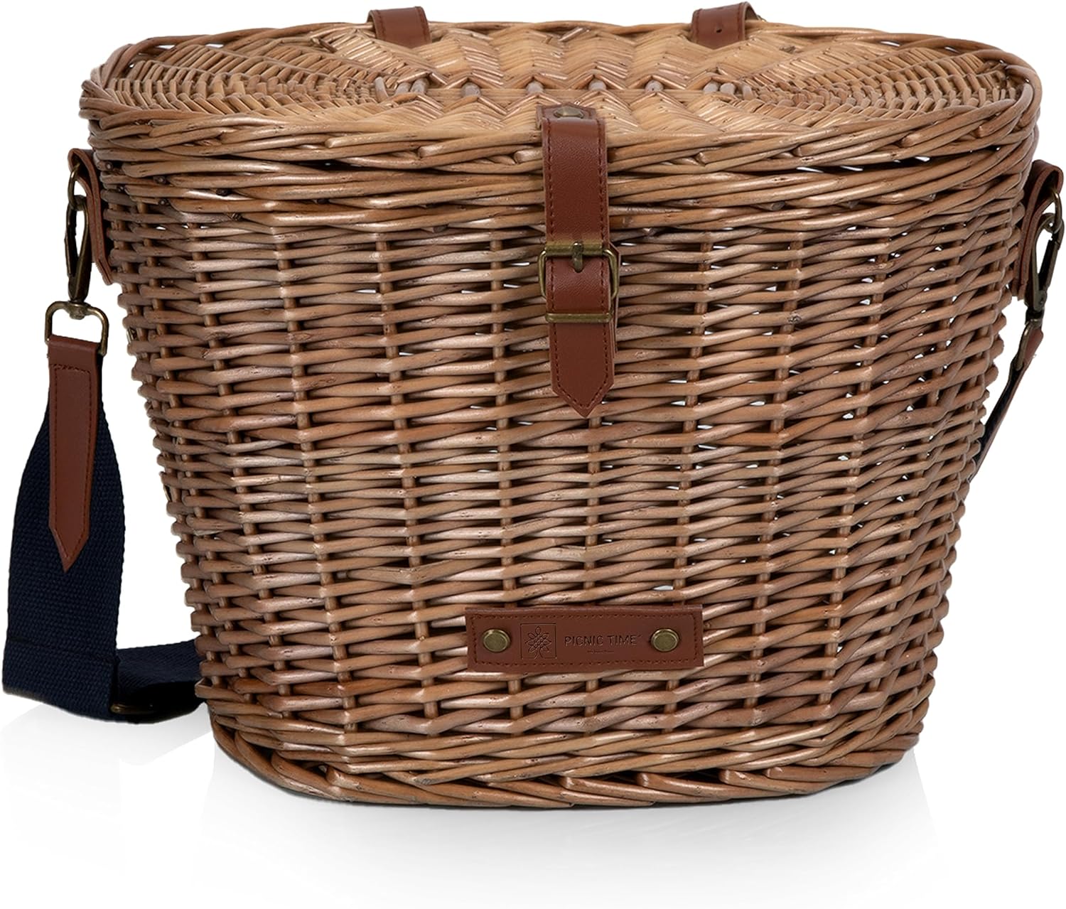 PICNIC TIME Cambridge Bike Basket, Personal Picnic Basket with Removable Shoulder Strap, Small Basket for Lunch, Bicycle Basket, (Wicker)