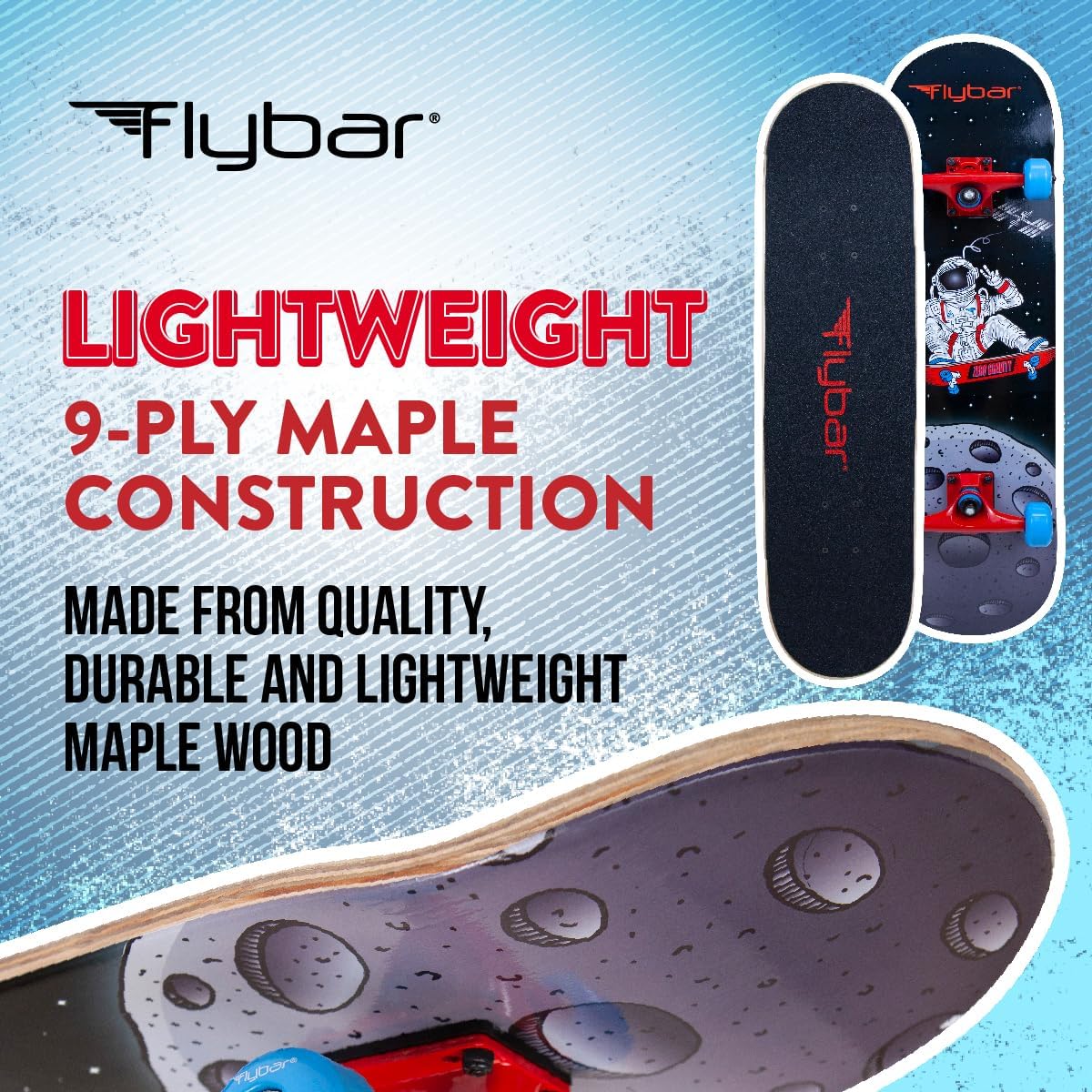 Flybar Complete Skateboard for Beginners – 31 Inch Kids Skateboard, Maple Wood Concave Double Kick Skateboard Deck, Lightweight, Non-Slip, for Boys and Girls, Ages 6 and Up