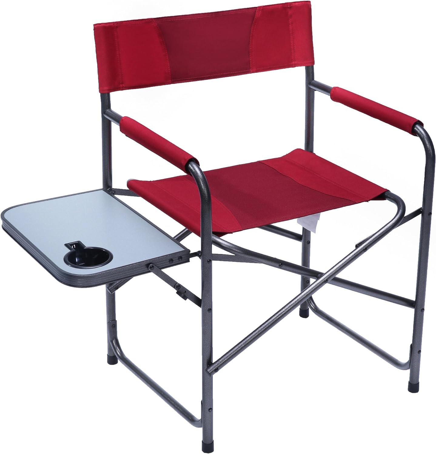 Portal Compact Steel Frame Folding Director's Chair Portable Camping Chair with Side Table, Supports 225 LBS