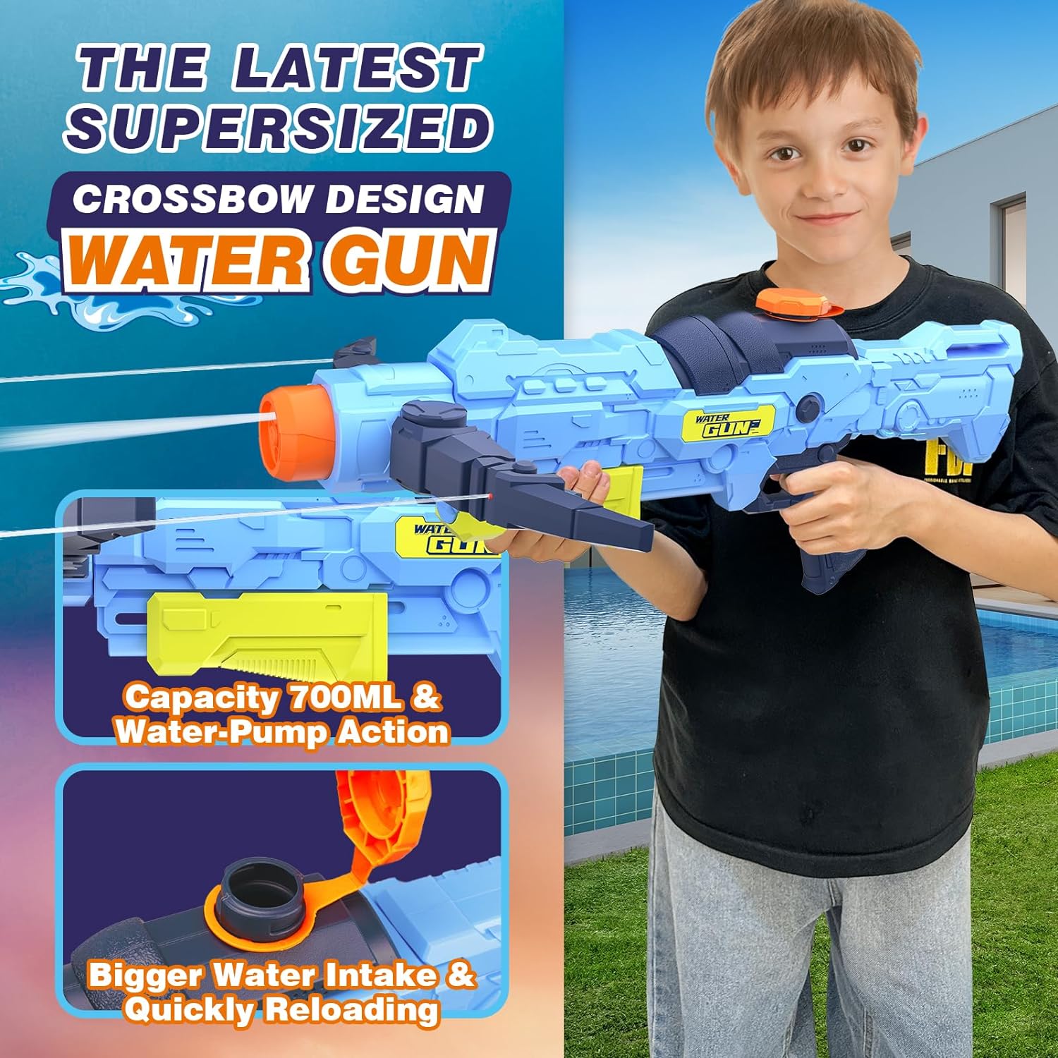 Water Guns for Kids Ages 4, 5, 8, 12+, Adults Super Water Blaster Soaker Squirt Guns, 4 JET Modes Powerful Pump-Action Crossbows Gun, Long Range Water Pistol Toy Gifts for Summer Beach Pool Yard Games