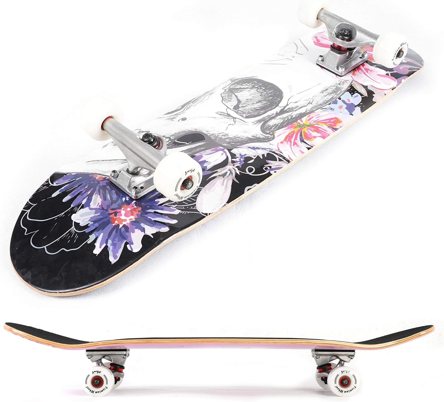 Skateboards for Beginners,31 * 8 inches Complete Skateboards for Kids,Boys,Girls and Adults,7 Layer Maple Wood,Double Kick Deck Concave Standard and Tricks Skateboard