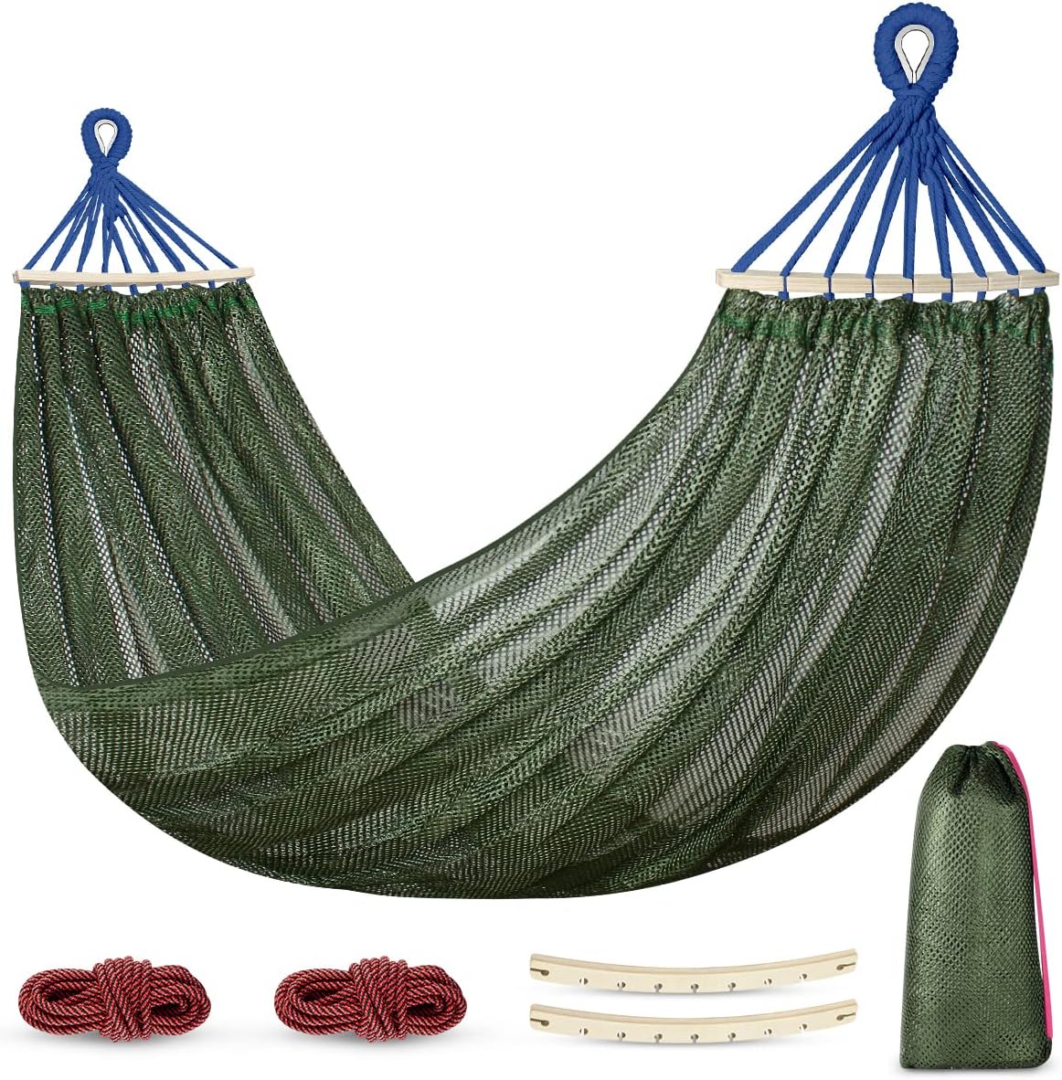 Camping Hammocks 290 * 150cm(Max 550lb),Breathable Soft Nylon Hammocks with Balance Beam Sturdy Metal Knot Tree Ropes and Travel Bag, Perfect for Outdoor/Indoor Patio Backyard etc.