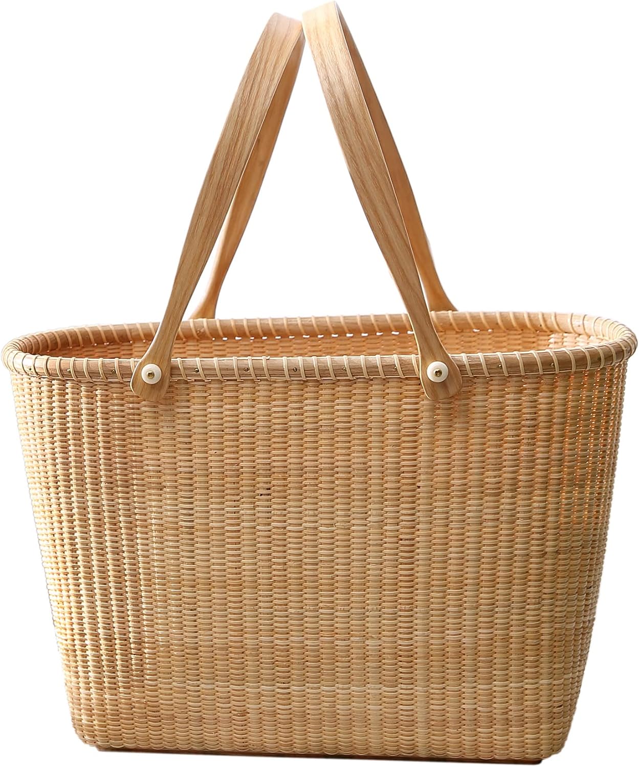 Nantucket with Handle Tall Tote Office Tote Handmade Cane-on-cane Weave Tote Handbags Picnic Baskets Large Tote Bag for Women Top Handle Handbag With Home Outdoor Storage