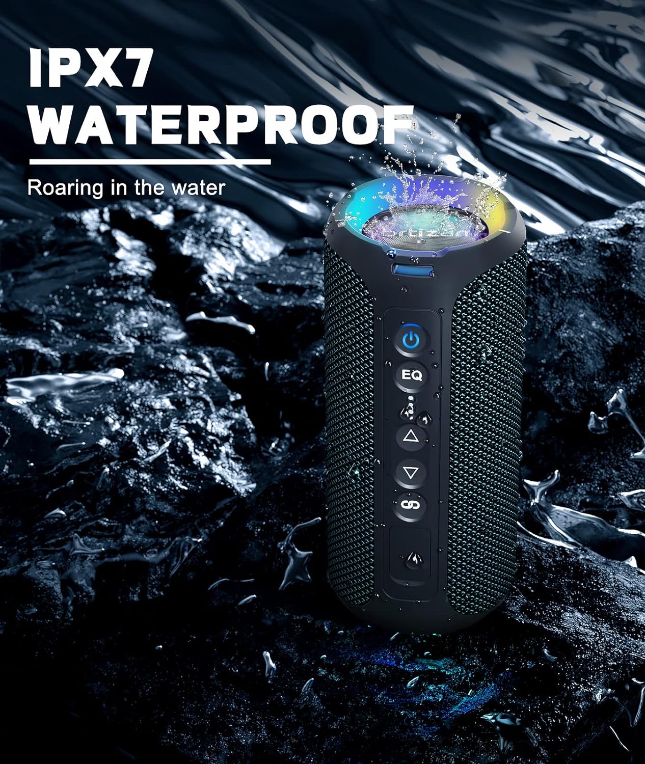 Ortizan Bluetooth Speakers, 40W Loud Stereo Portable Wireless Speaker, IPX7 Waterproof Shower Speakers with Bluetooth 5.3, Deep Bass, LED Light, Microphone, True Wireless Stereo for Home, Outdoor