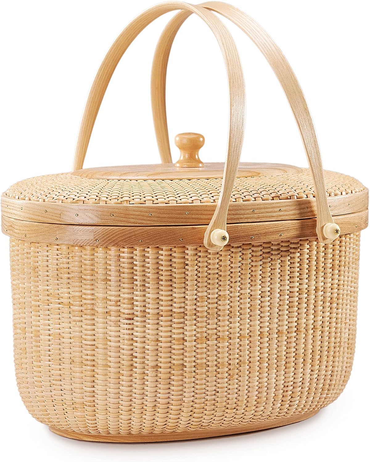 Nantucket style basket Picnic Basket rattan Handmade Products woven Sewing storage basket Two swing handles Tote Bag For Women