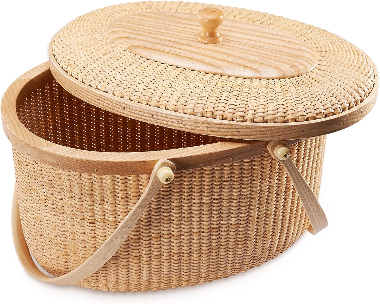 Nantucket style basket Picnic Basket rattan Handmade Products woven Sewing storage basket Two swing handles Tote Bag For Women