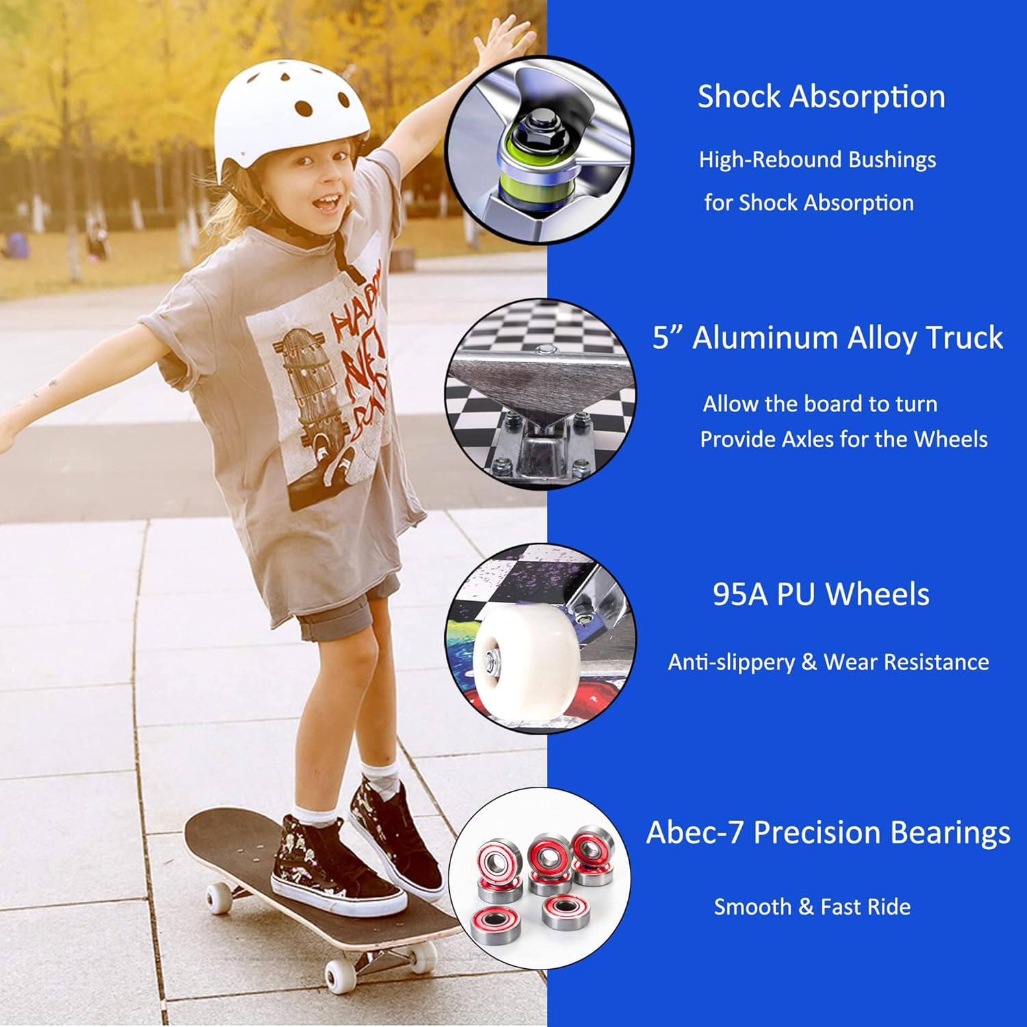 Skateboards for Beginners Adults Teens Youths Kids Boys Girls 31"x8" Standard Complete Skateboard 7 Layer Canadian Maple Double Kick Concave Skate Boards