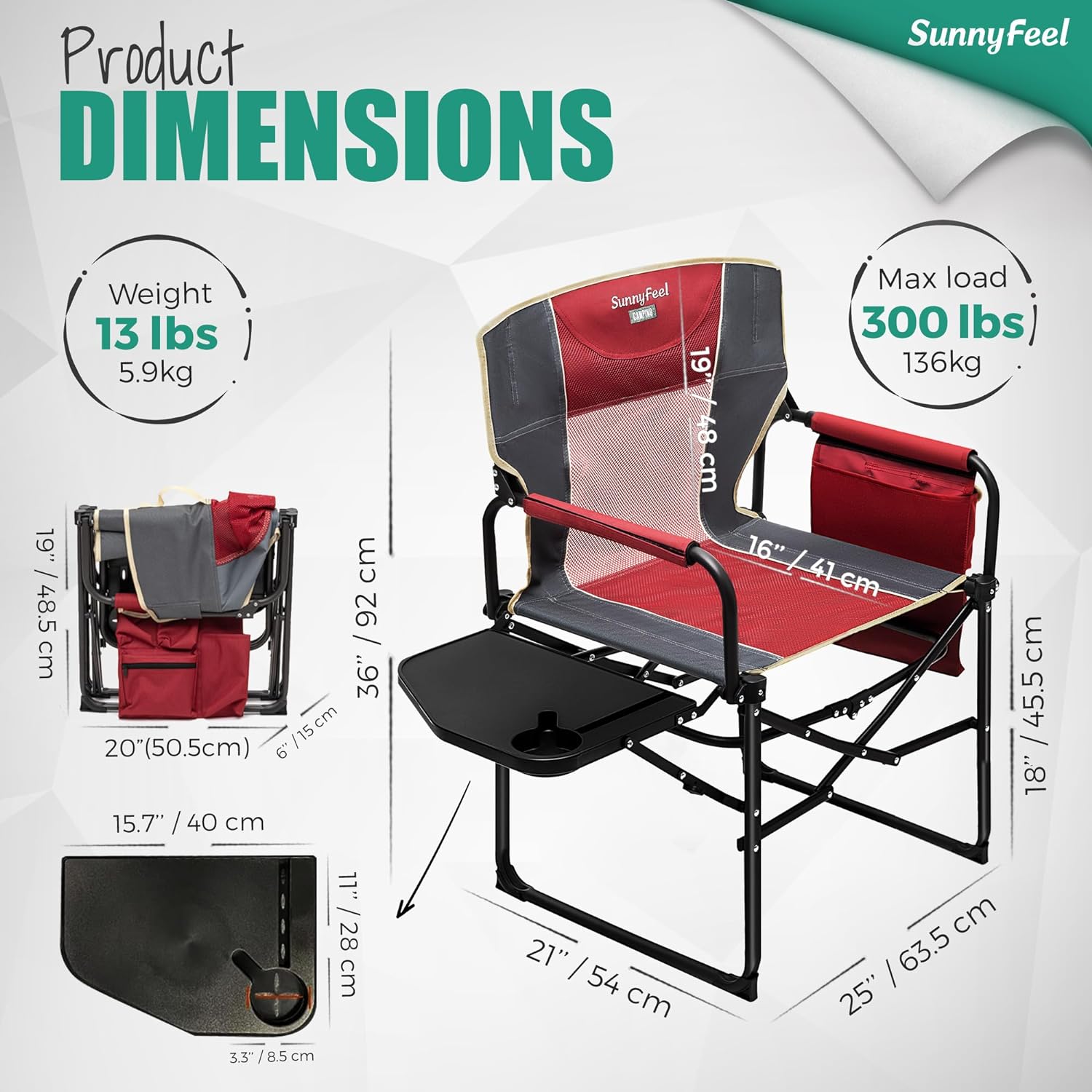 SUNNYFEEL Camping Directors Chair, Heavy Duty,Oversized Portable Folding Chair with Side Table, Pocket for Beach, Fishing,Trip,Picnic,Lawn,Concert Outdoor Foldable Camp Chairs