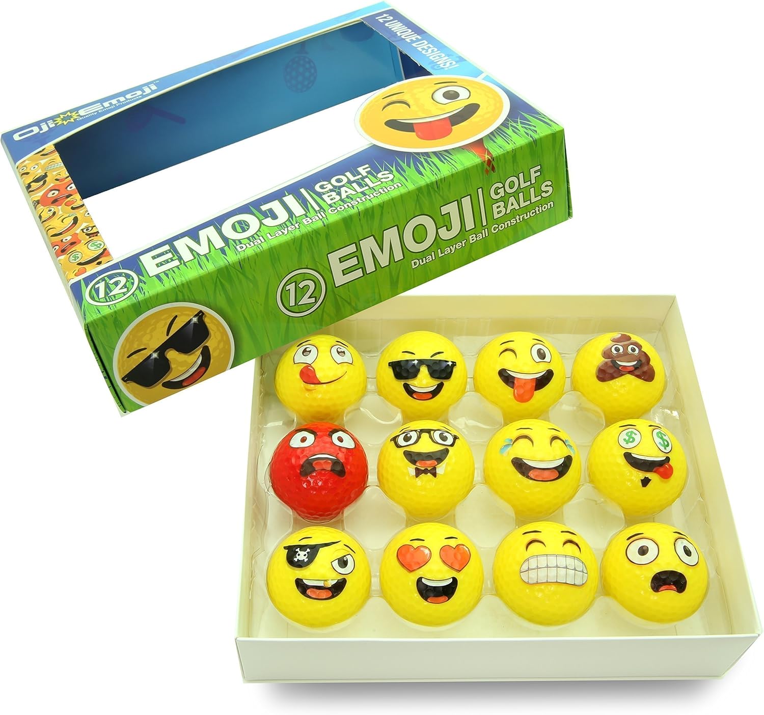 Oji-Emoji Premium Emoji Golf Balls, Unique Professional Practice Golf Balls, 12-Pack Emoji Golfer Novelty Golf Gift for All Golfers, Fun Golf Gifts for Men, Dads, Women, Kids, golf accessories