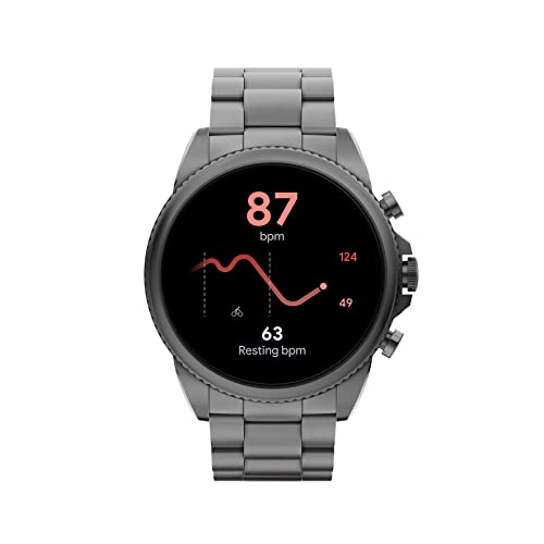 Fossil Men's Gen 6 44mm Stainless Steel Touchscreen Smart Watch, Color: Smoke (Model: FTW4059V/FTW4059R)