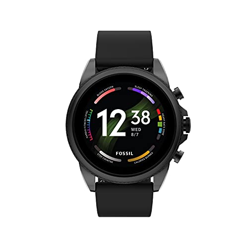 Fossil Men's Gen 6 44mm Stainless Steel and Silicone Touchscreen Smart Watch, Color: Black (Model: FTW4061V)