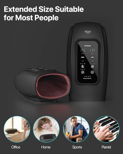 ALLJOY Hand Massager for Arthritis and Carpal Tunnel Relief, Touchscreen Cordless Hand Massager with Vibration and Heat, 6 Levels Pressure Point Therapy, Ideal Gifts for Women/Men (Black)