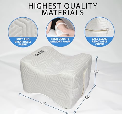 ComfiLife Knee Pillow for Side Sleepers – Cooling Leg Pillow for Side Sleeping – Knee Pillow with Strap for Hip Pain, Back Pain, Sciatica Pain Relief – Memory Foam Hip Pillow Contour Design