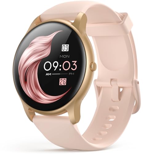 AGPTEK Smart Watch for Women, 5ATM Waterproof Smartwatch for Android and iOS Phones, Fitness Tracker Watch with 100+ Sports Modes, Heart Rate Monitor Pedometer Sleep Monitor, Pink