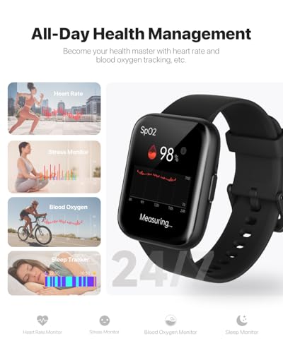 Smart Watch for Men Women - Answer/Make Calls/Quick Reply/AI Voice Assistant, 1.83" for Android iPhone Samsung Compatible IP68 Smartwatch Blood Oxygen Heart Rate Fitness Tracker (Black, 1.83")