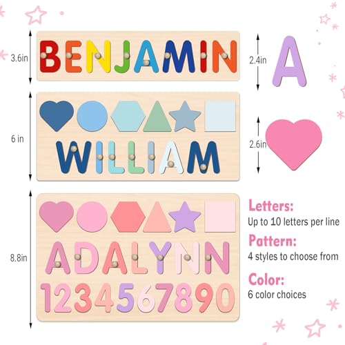 Name Puzzle for Kids Personalized, Montessori Learning Toddler Toys for Boy Girl Alphabet Puzzle, 1st Birthday Girl Gifts, Personalized Baby Gifts for 1+ Year Old Boys Christmas Baby Gifts