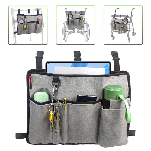 Walker Bag with Water Cup Holder,Bag For Walkers For Seniors,Walker Basket For Folding Walker,Senior Walker Accessories,Foldable Walker Storage Bag,Scooters or Rollator Walkers Seniors Caddy Accessory