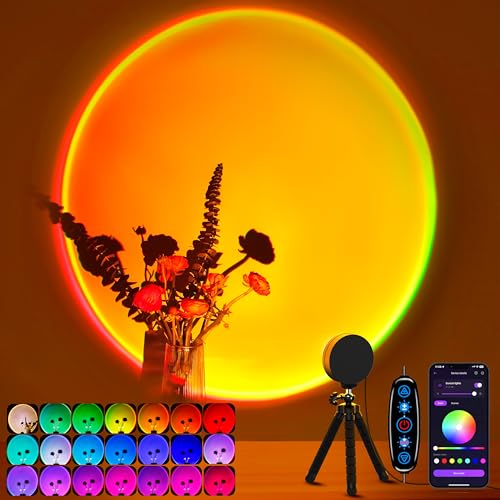 XEBKOR Sunset Lamp Projector Multicolor Changing LED Projection Lamp,Switch Button and APP Control 360 Degree Rotation Sunlight Lamp for Bedroom, Photography, Party, Tiktok Live, Room Decor