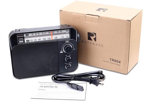 Retekess TR604 AM FM Radio, Battery Operated Radio Portable, AM FM Radio Plug in Wall, High/Low Tone Mode, Big Speaker, Earphone Jack,for Senior, Home