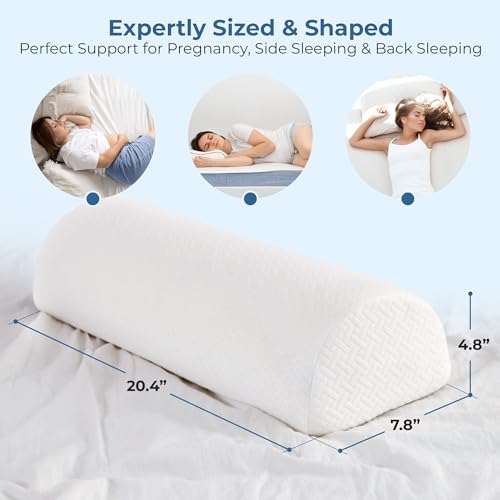 5 STARS UNITED Knee Pillow for Back Sleeping - Memory Foam Bolster Pillow for Legs and for Back Pain - Under Knee Pillow for Sleeping on Back - Half Moon Pillow - Roll Knee Support Pillows for Bed