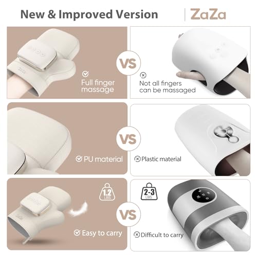 zaza Hand Massager with Heat and Compression,Airbags Press Massage Carpal Tunnel,Palm and Fingers,for Relieve Pain and Soothe Muscle,PU Leather,Cordless Massage Glove Design,for Women