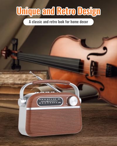 SEMIER Retro AM FM Radio with Best Reception, Bluetooth Speaker Portable Transistor Radio, Operated by 2X D Batteries Or AC Power Plug in Wall Radio with Big Speaker, Large Knob for Home and Outdoor