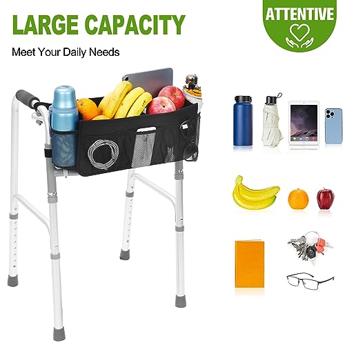 Upgrade Walker Basket with Cup Holder, Foldable Walker Storage Bag for Seniors with Big Capacity & Never Tipping Over, Best Gift for Family