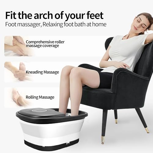 Collapsible Foot Spa Bath with Heat, Remote Control, Temperature Control, Bubbles, Pumice Stone, Red Light, Timer, 16 Massage Roller Pedicure Foot Spa Tub Foot Soaker for Soothe & Relax Tired Feet