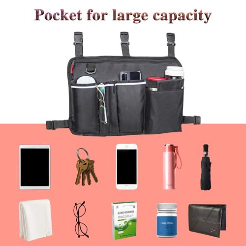 TONINT Large Walker Bag with Water Cup Holder,Walker Basket,Foldable Walker Storage Bag,Side Walker Bag,Walker Side Access Bag Organizer Pouch Tote,Scooters or Rollator Walkers (Large)