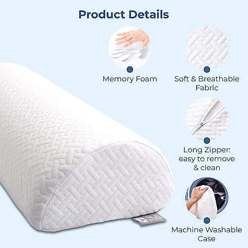 5 STARS UNITED Knee Pillow for Back Sleeping - Memory Foam Bolster Pillow for Legs and for Back Pain - Under Knee Pillow for Sleeping on Back - Half Moon Pillow - Roll Knee Support Pillows for Bed