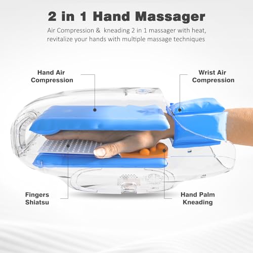 Touchscreen Hand Massager with Heat and Compression, Roller Kneading Massage, Fan Cooling, and Wrist Massage, Hand Massager for Arthritis and Carpal Tunnel, Finger Numbness Relief, Gifts for Women Men