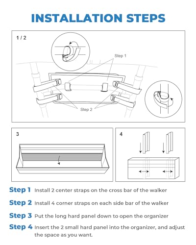 ISSYAUTO Walker Basket, Strap Mount Walker Cup Drink Holder with Two Split Board, Foldable Walker Storage Bag, Best Gift for Family and Friends - Gray (Not Fit Rollator Walkers)