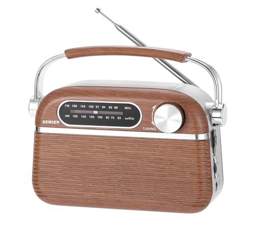 SEMIER Retro AM FM Radio with Best Reception, Bluetooth Speaker Portable Transistor Radio, Operated by 2X D Batteries Or AC Power Plug in Wall Radio with Big Speaker, Large Knob for Home and Outdoor