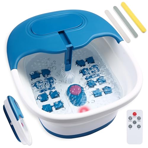 SOOKIFEET Foot Bath Spa Massager with Heat and Bubble Jets, Adjustable Temperature and 16 Massage Rollers for Reflexology, Autumn Winter Essentials Collapsible for Easy Folding and Storage - Blue