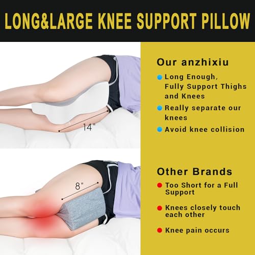 Long Knee Pillow for Side Sleeper Fully Support Thighs and Knees for Sciatica, Back, HIPS, Knees, Joints Pain Relief - Leg Pillow for Sleeping Between Legs Aligns Spine & Relieves Pressure-Large,Gray