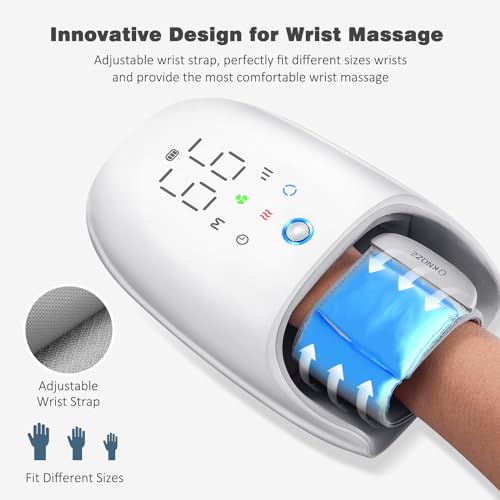 Touchscreen Hand Massager with Heat and Compression, Roller Kneading Massage, Fan Cooling, and Wrist Massage, Hand Massager for Arthritis and Carpal Tunnel, Finger Numbness Relief, Gifts for Women Men