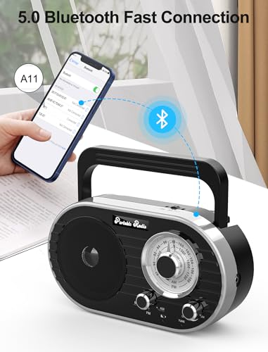 Portable AM FM SW Radio with Bluetooth,4000mAh Rechargeable Radio with Big Speaker,Flashlight,Large Knob,Earphone Jack,4 AA Battery Operated Radio,Transistor Radio with Best Reception for Home&Outdoor