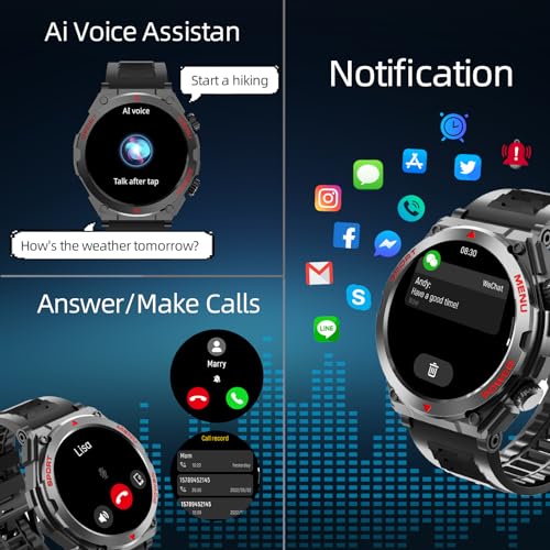 Military Smart Watch for Men, 1.52" HD Fitness Tracker Smartwatch with Answer/Make Call, Sport Watch with Heart Rate SpO2 Stress and Sleep Monitor Compatible with iPhone and Android Phones, Waterproof