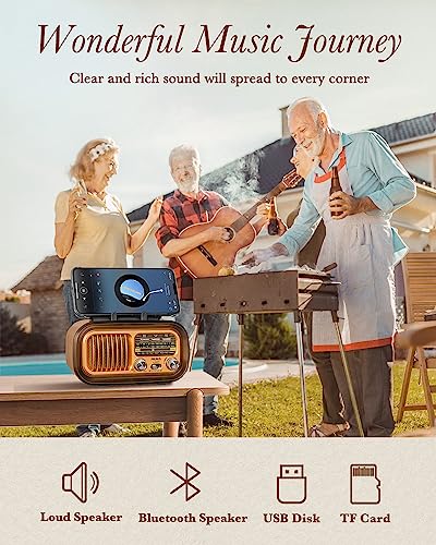 【2024 Newest】 PRUNUS J-150 Small Retro Vintage Radio Bluetooth, Portable Radio AM FM Transistor with Best Sound, Solar/Battery Operated Radio/Rechargeable Radio, TWS, Support TF Card/USB Playing