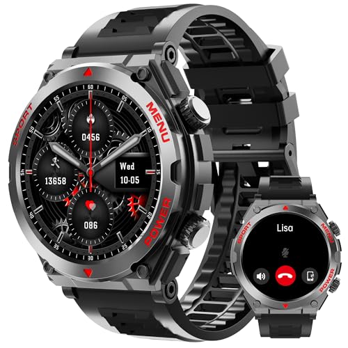 Military Smart Watch for Men, 1.52" HD Fitness Tracker Smartwatch with Answer/Make Call, Sport Watch with Heart Rate SpO2 Stress and Sleep Monitor Compatible with iPhone and Android Phones, Waterproof