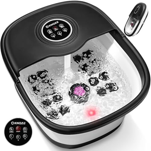 Collapsible Foot Spa Bath with Heat, Remote Control, Temperature Control, Bubbles, Pumice Stone, Red Light, Timer, 16 Massage Roller Pedicure Foot Spa Tub Foot Soaker for Soothe & Relax Tired Feet