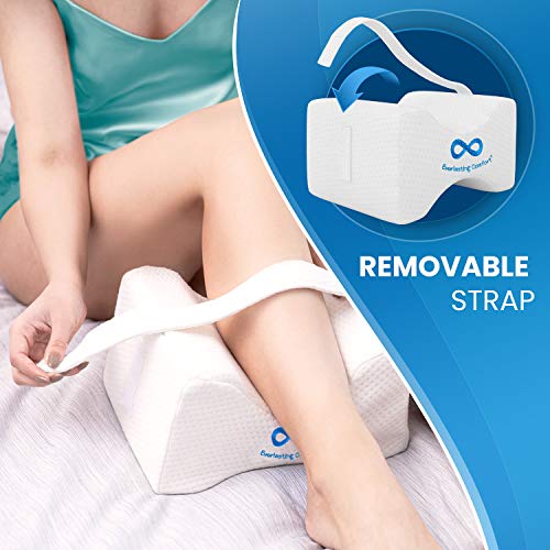 Everlasting Comfort Knee Pillow for Side Sleepers - Memory Foam Leg Pillow for Hip and Back Pain Relief - Comfortable Leg Pillow for Side Sleeping - Adjustable Strap - Sciatica Pain Relief Pillow