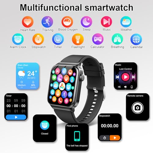 Smart Watch for Men Women, 1.85" Smartwatch (Answer/Make Call), IP68 Waterproof Fitness Tracker, 100+ Sport Modes, Heart Rate and Sleep Monitor, Pedometer, Smartwatches for Android iOS, Deep Black​